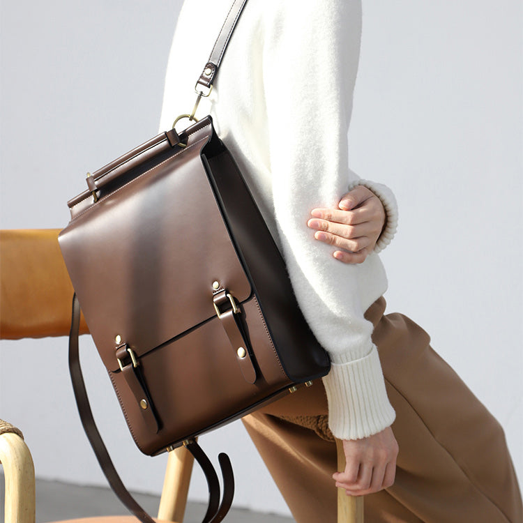 leather satchel backpack women's