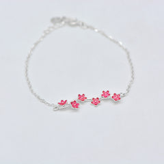 Silver Bracelets Branch Cute Sakura Flower Chain Gift Jewelry Accessories Women