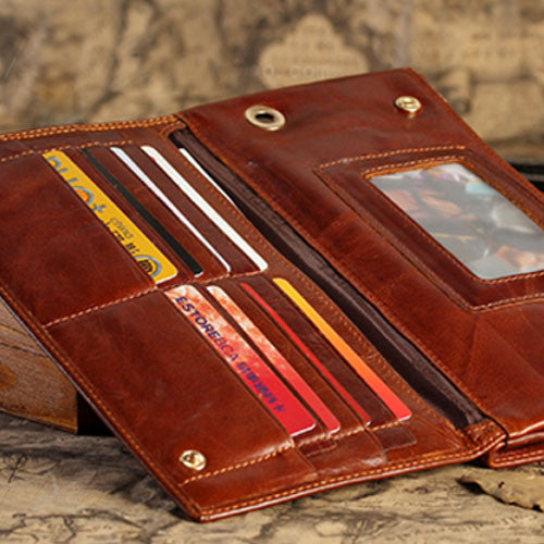 Handmade leather vintage men long wallet clutch phone purse wallet – Evergiftz