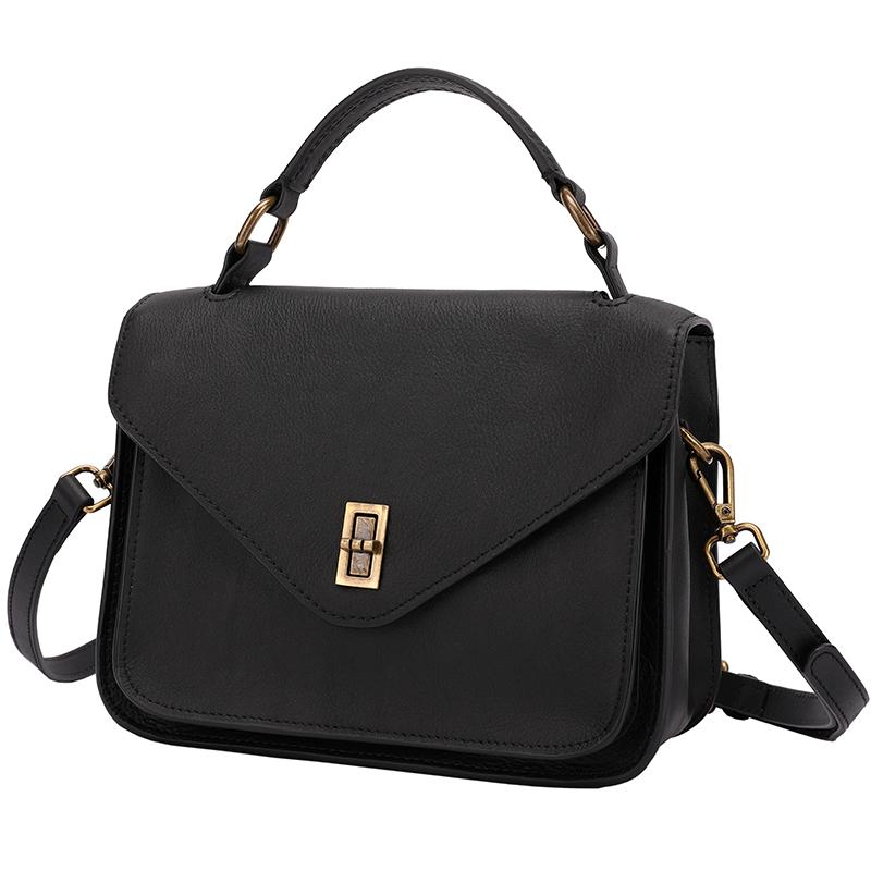 Black Genuine Leather Satchel Bag Square Bag Purse – Evergiftz
