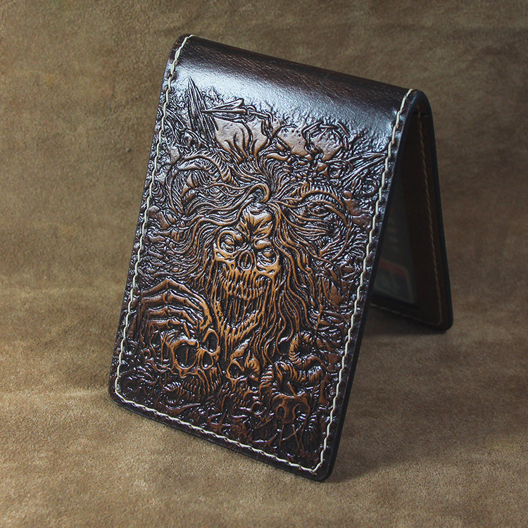 Handmade Leather Short Tooled Deathcore Death Metal License Wallet Fro – Evergiftz