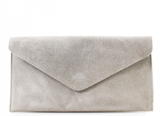 light grey suede clutch bag