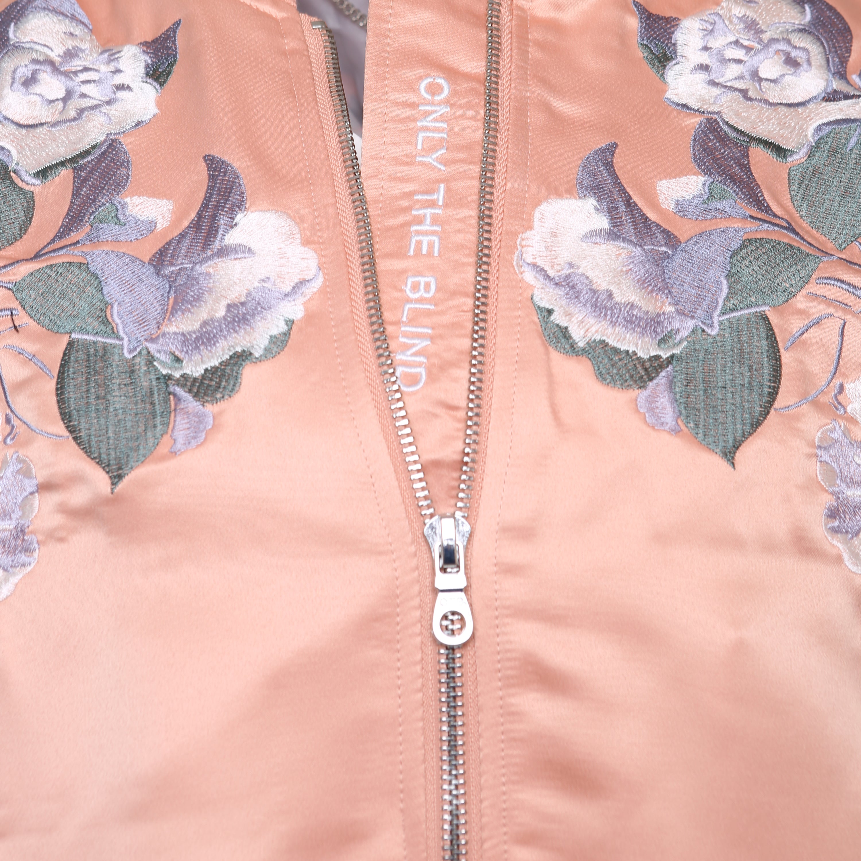 Signature Satin Peach Embroidered Bomber Jacket