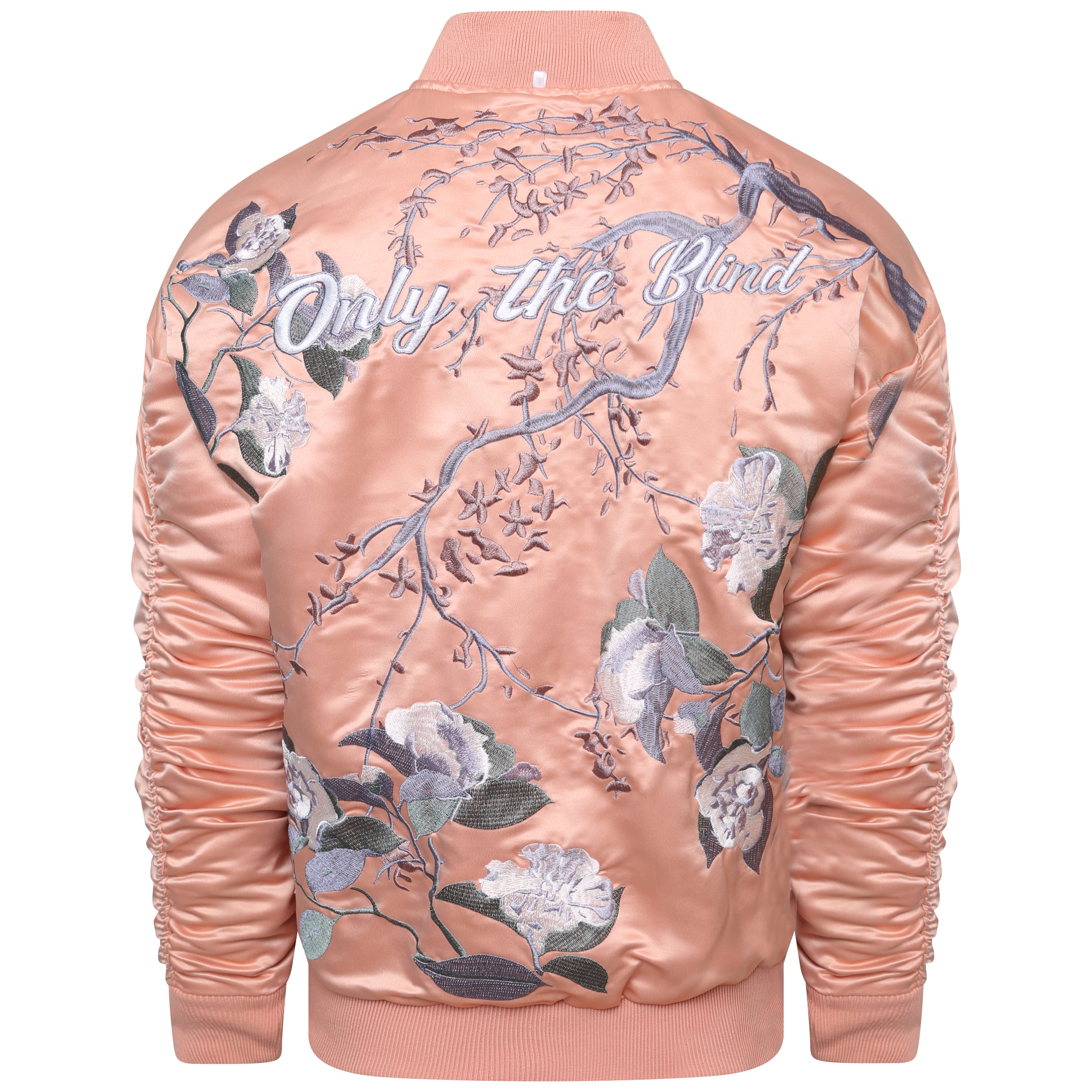 Signature Satin Peach Embroidered Bomber Jacket