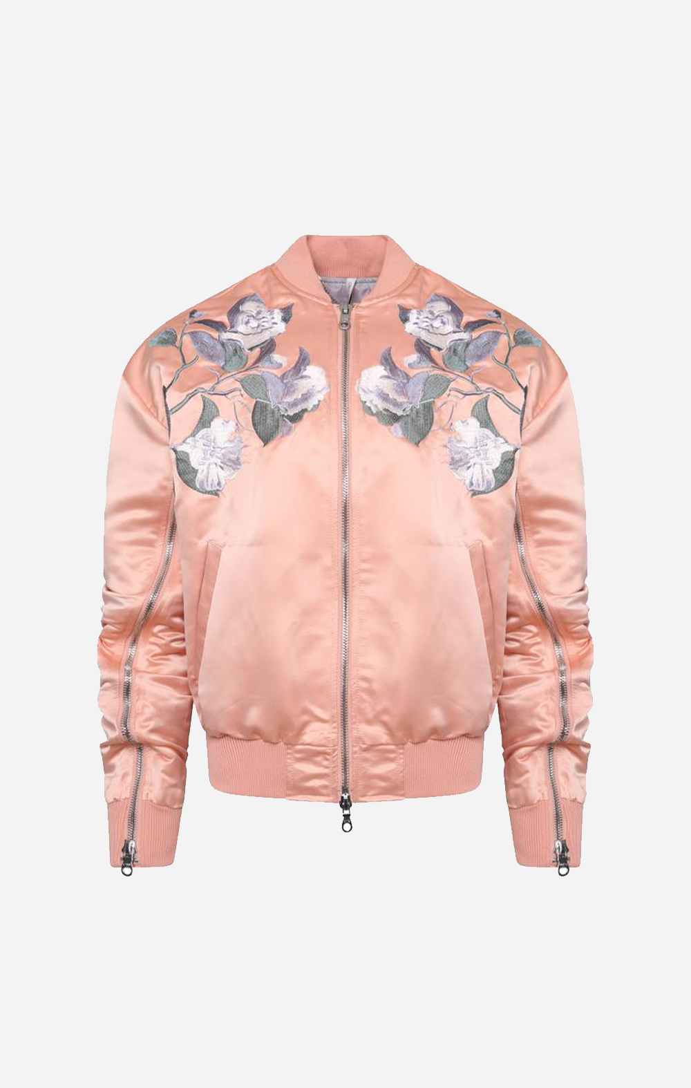 Signature Satin Peach Embroidered Bomber Jacket