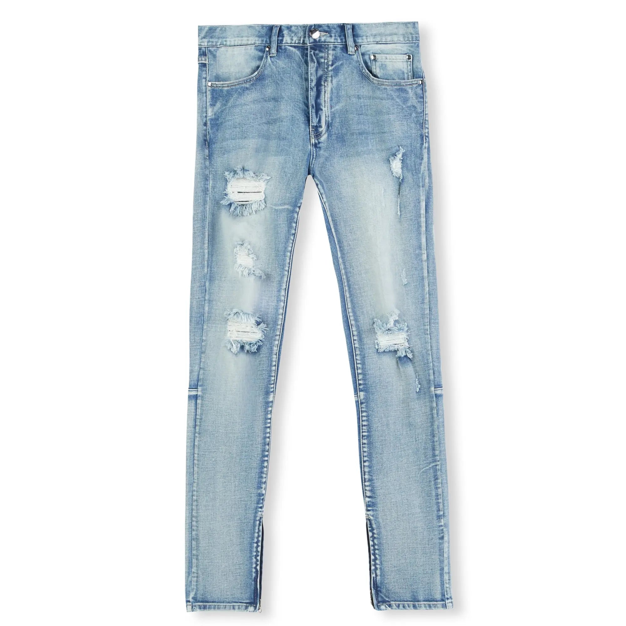 Blue Light Distressed Panel Denim