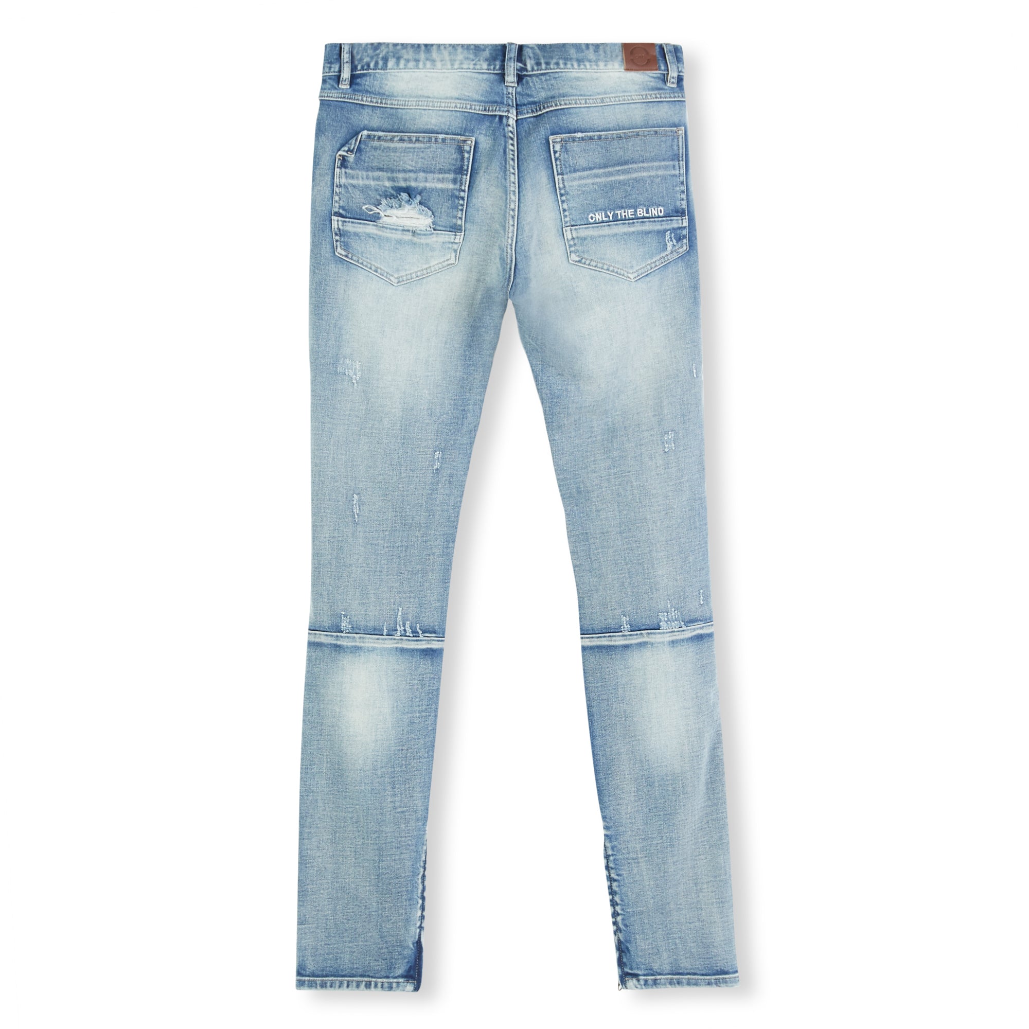 Blue Light Distressed Panel Denim