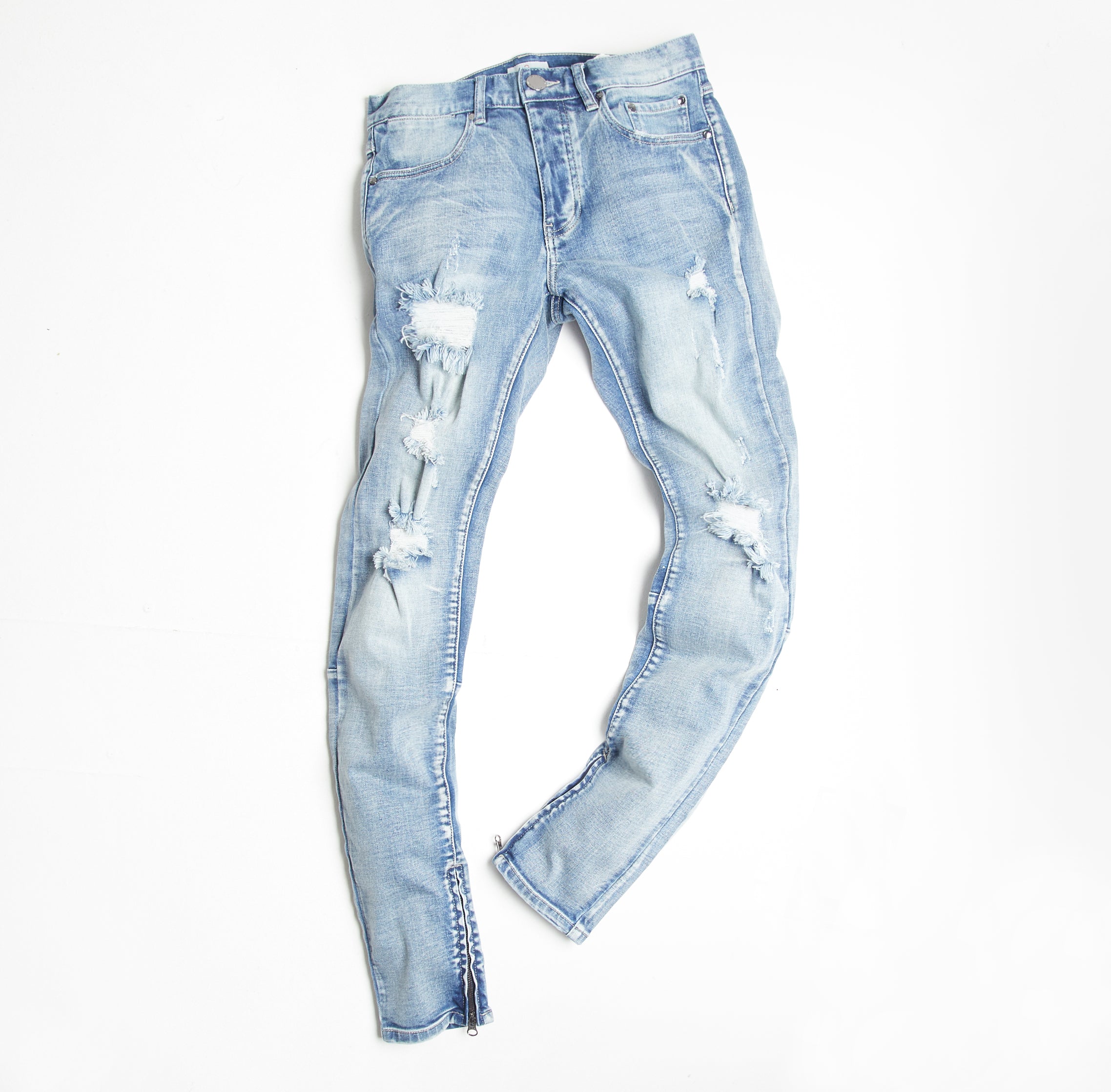 Blue Light Distressed Panel Denim