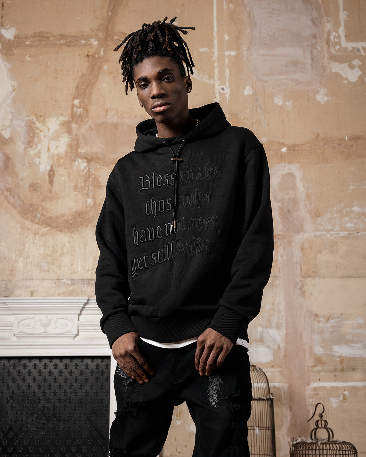 Black Split Statement Hoodie