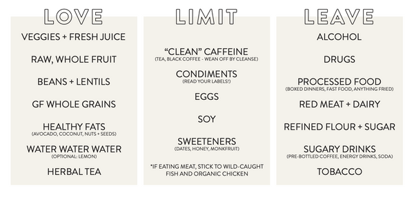 Food Love, Limit + Leave List | Vive Juicery | Cold-Pressed Holistic Juice Cleanse