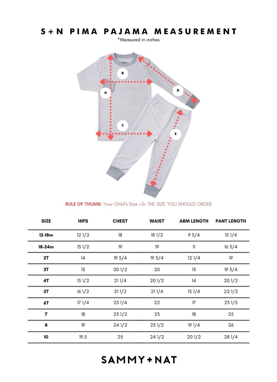 S+N pajamas size chart