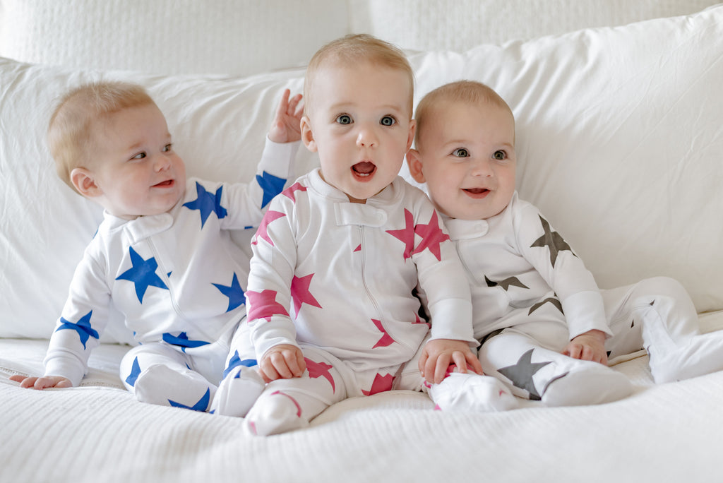 Three babies in Star pajamas from Sammy + Nat