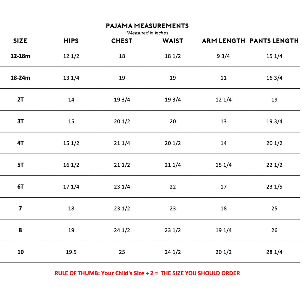 PJ SIZE CHART – Sammy + Nat