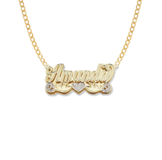Better Jewelry Heart 14K Gold Double Nameplate Necklace