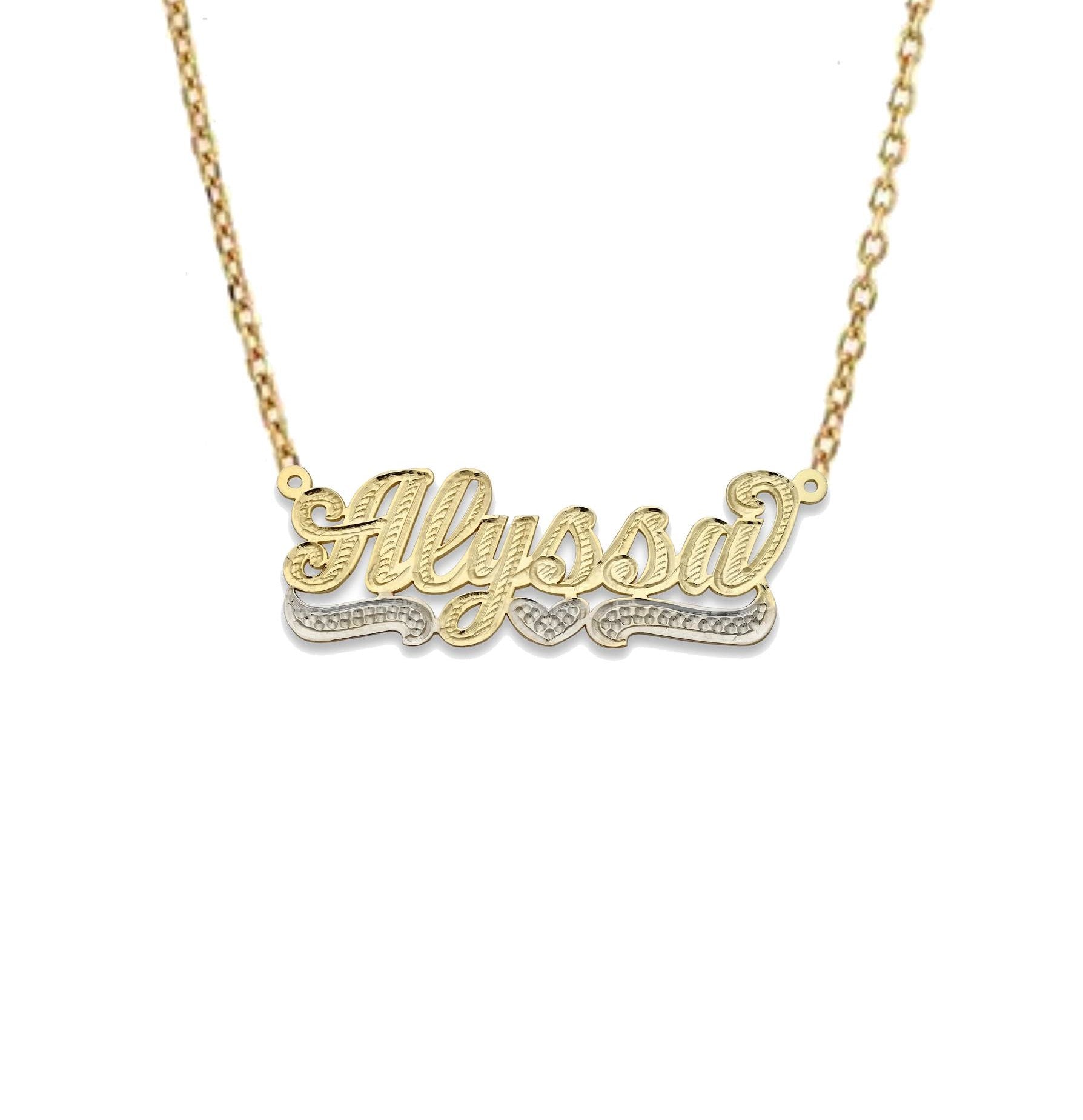 Better Jewelry Heart Diamond Cut Script 10K Gold Nameplate Necklace ...