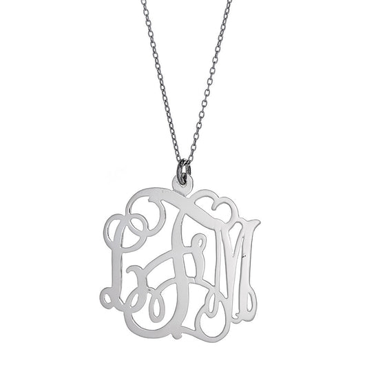 Sterling Silver Fancy 3-Initial Monogram Necklace - 7122072