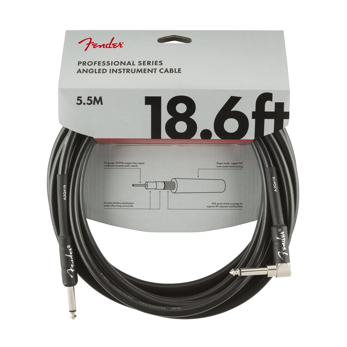 Black Fender Professional 18.6' Series Straight to Right Angle Cable