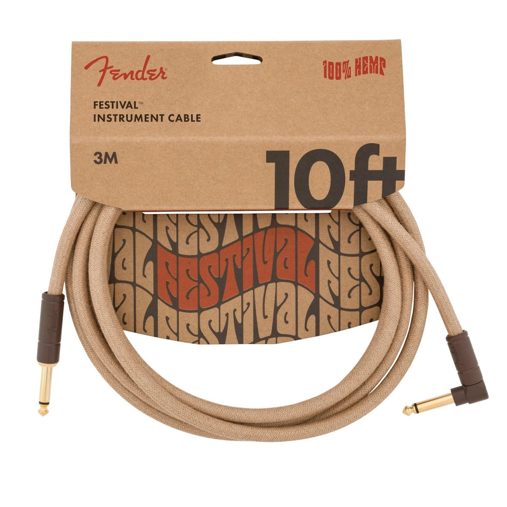 10 - foot Natural Fender Festival Hemp Instrument Cable: Straight to Right Angle