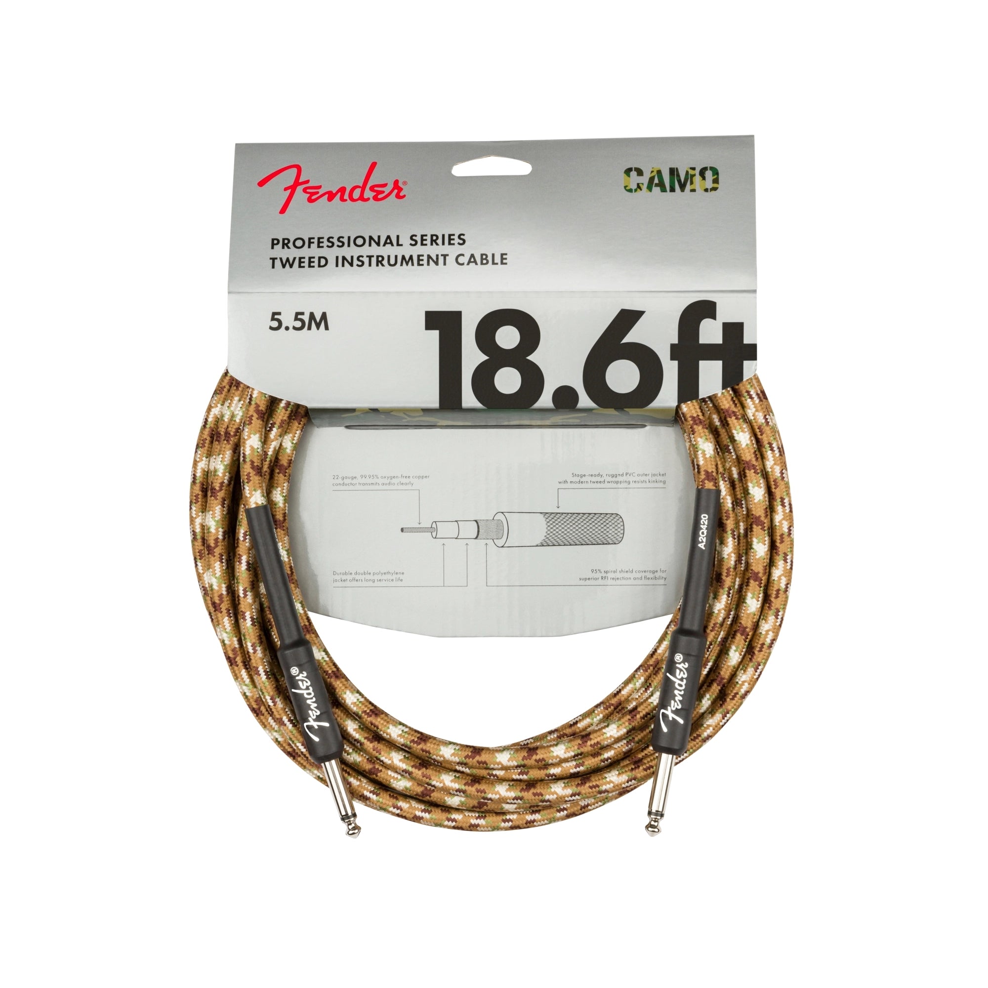 18.6' Desert Camo Instrument Cable from Fender's Professional Series