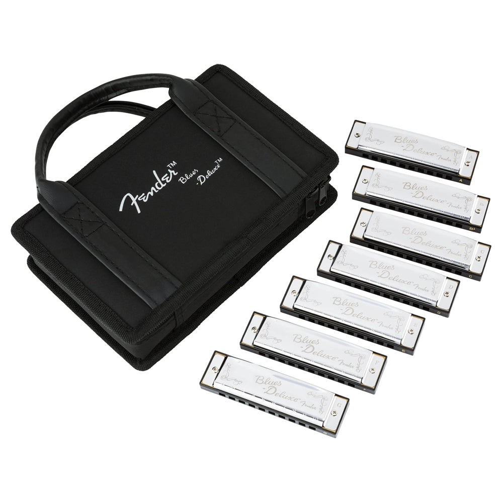 Deluxe Fender Blues 7-Pack Harmonica with Included Carry Case