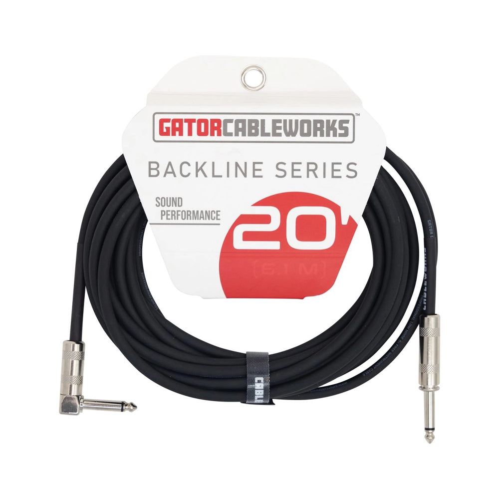 Gator Cableworks 20-Foot Backline Series Instrument Cable: 1/4" Straight to 1/4" Right Angle
