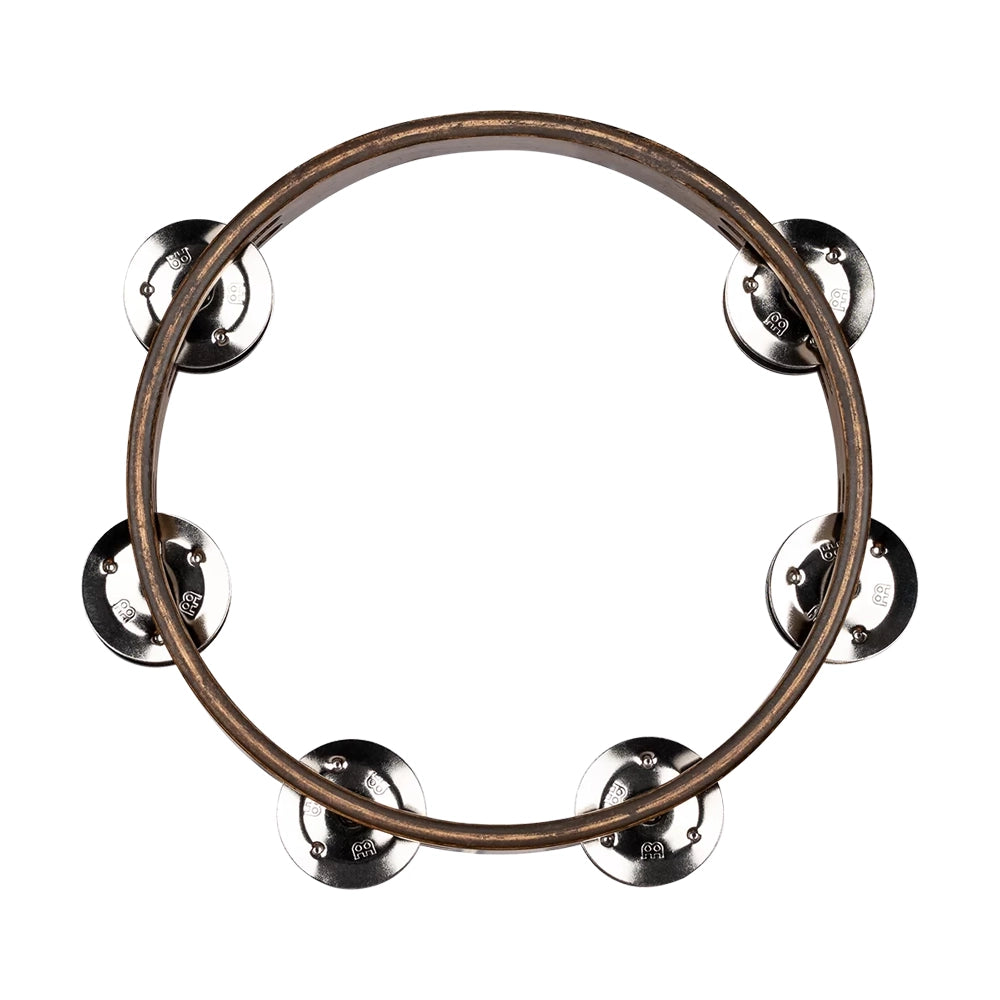 Meinl 8" Compact Double Row Hammered Nickel Plated Steel/Brass Jingles Tambourine in Walnut Brown - Cta2vm-Wb