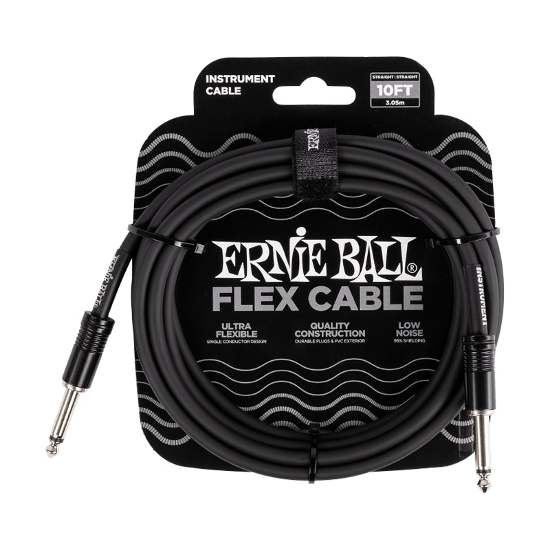 10ft Black Ernie Ball P06434 Flex Instrument Cable with Straight/Straight Connectors