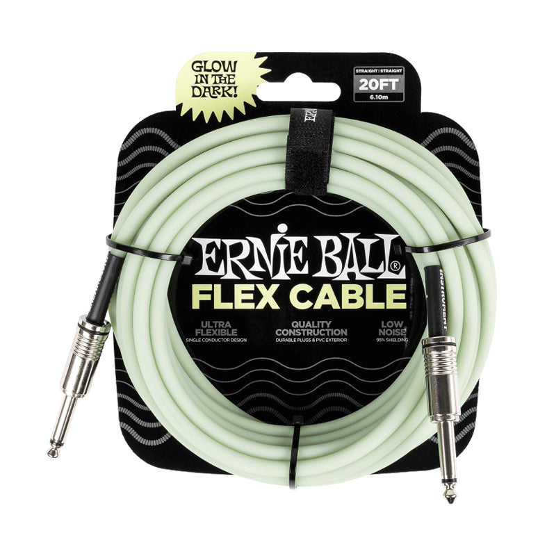 20-Foot Long Ernie Ball Flex Instrument Cable with Glow-in-the-Dark Feature