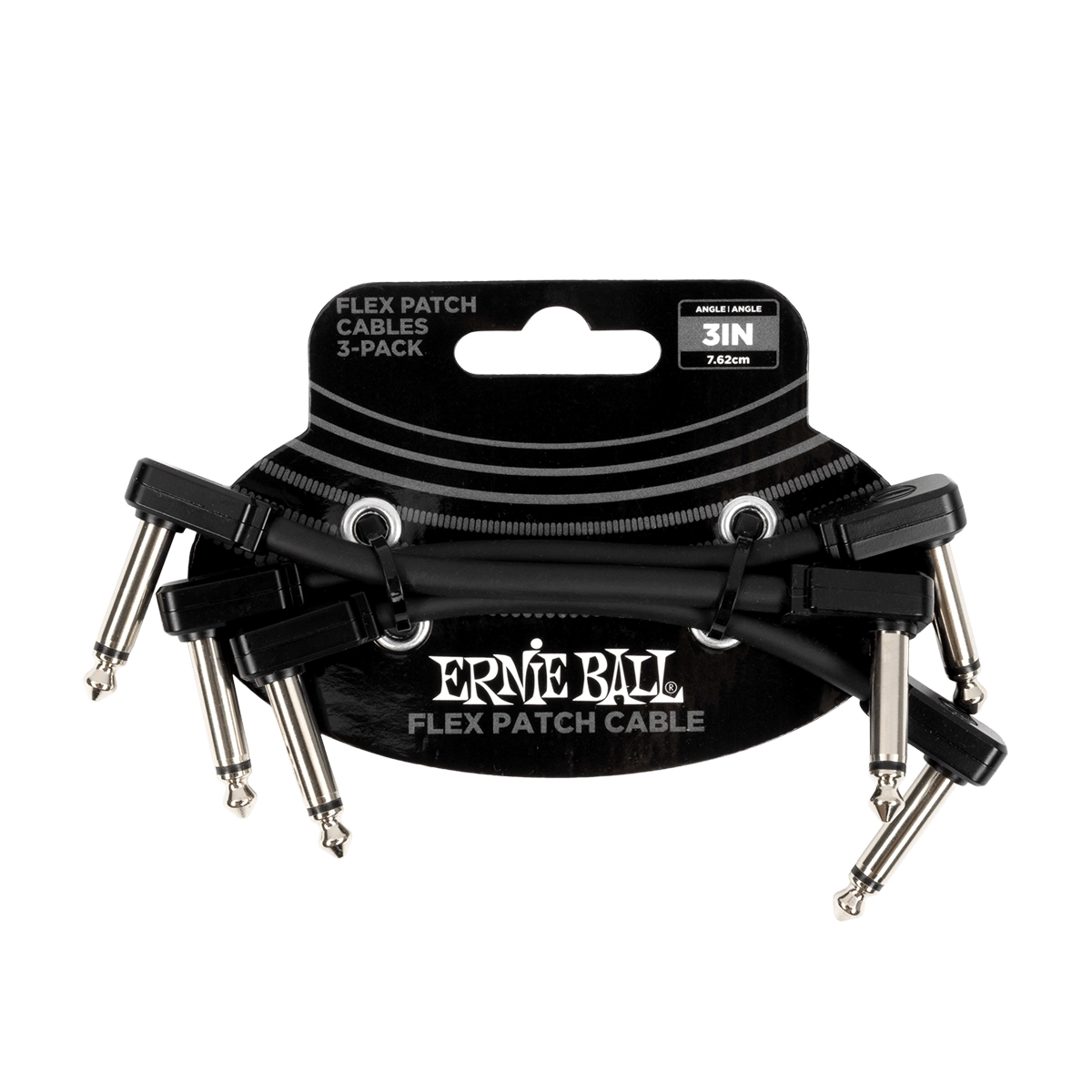 3-Pack of Black 3" Ernie Ball Flex Patch Cables with 1/4" Trs Male - 1/4" Trs Male Connectors