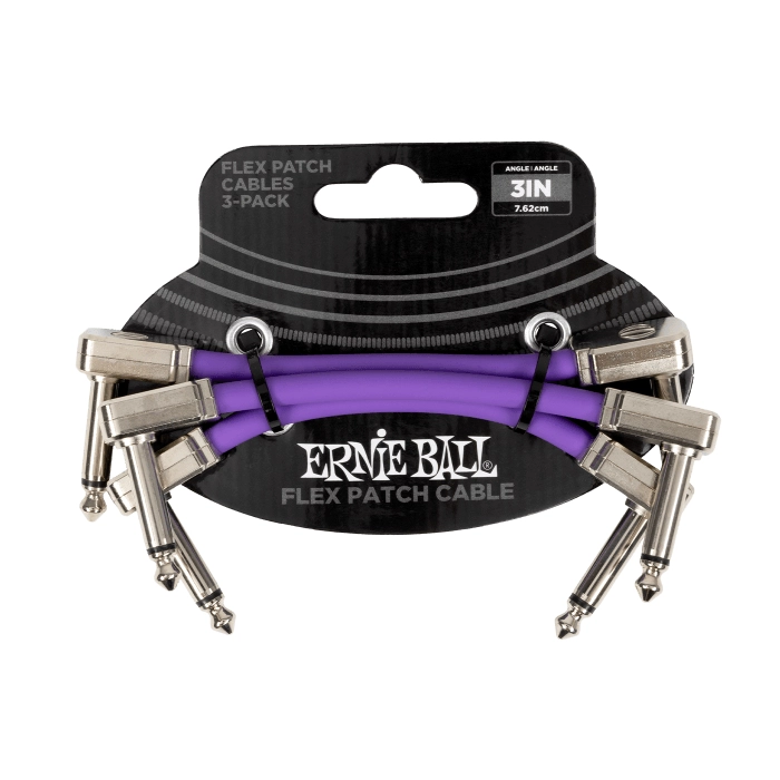 3-Pack Purple Ernie Ball Flex Patch Cable, 1/4" Trs Male to 1/4" Trs Male - 3"