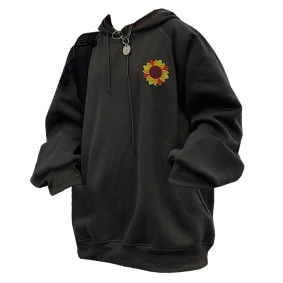 black hoodie with sunflower