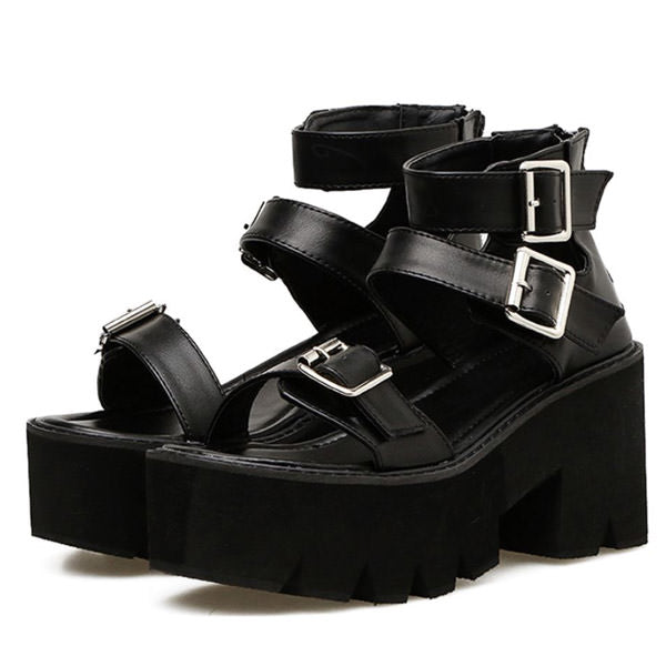 Triple Buckle Platform Sandals 