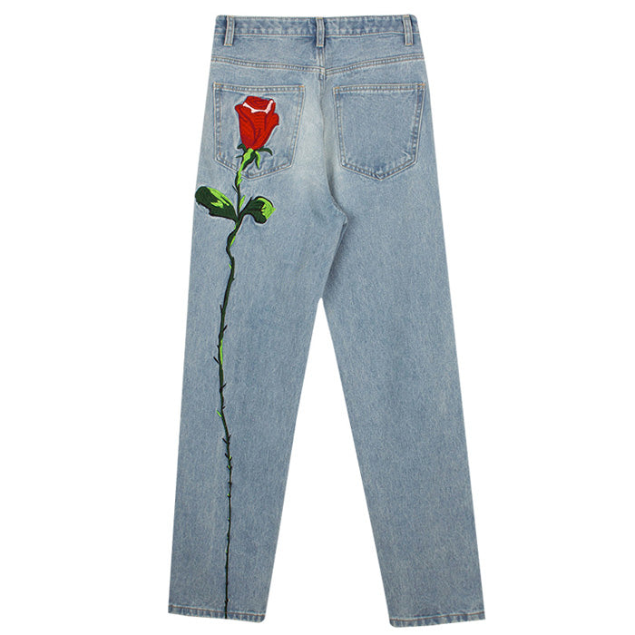 rose embroidery jeans boogzel apparel