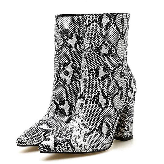 white snakeskin ankle boots