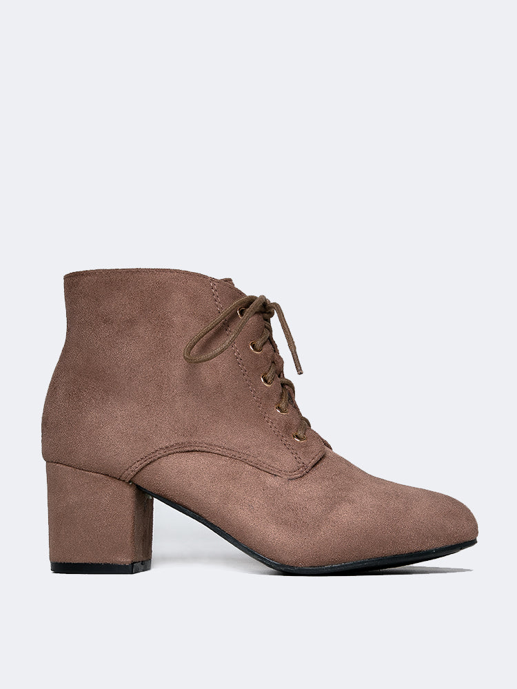 Raymay Tan Suede Cutout Peep-Toe Ankle Booties