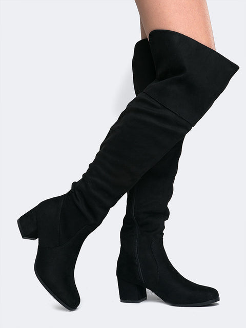 low heel knee boots