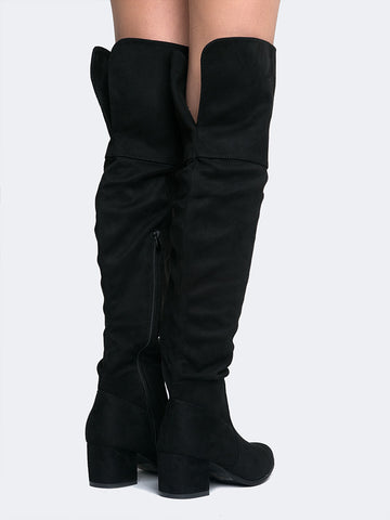 black suede thigh high wedge boots