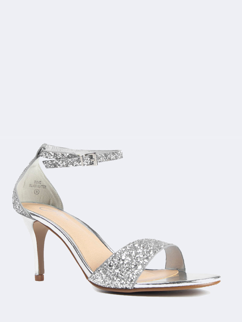 Women's Sparkly Glitter Silver Peep Toe Kitten Heels... - Depop