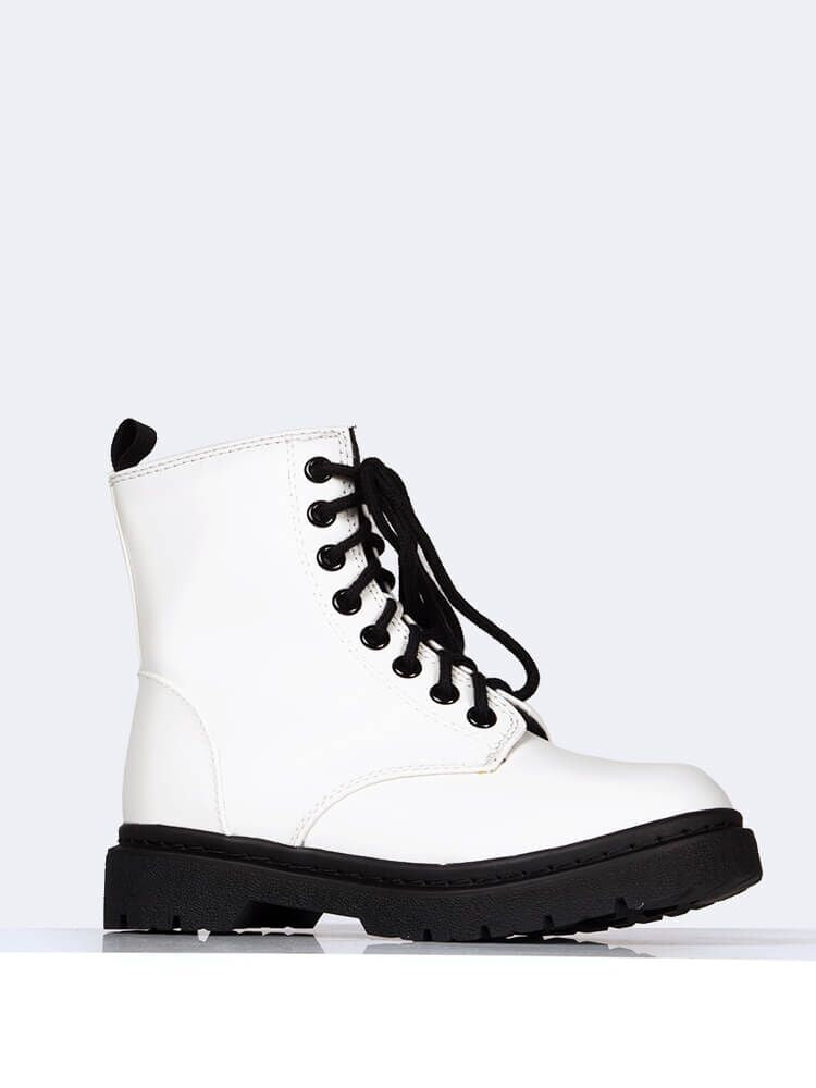 combat boots with white laces