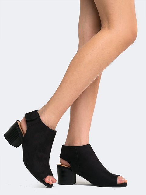 black peep toe booties low heel