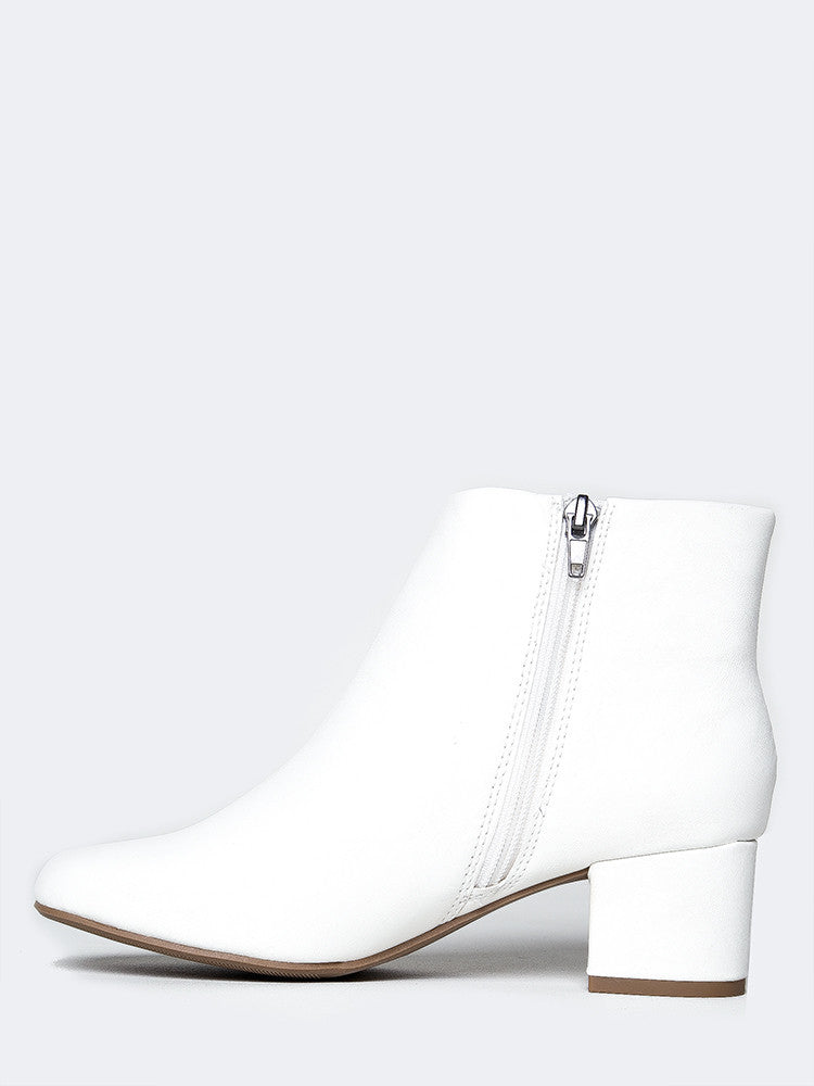 white ankle boots low heel