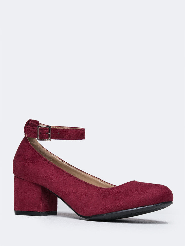 burgundy block heels closed toe