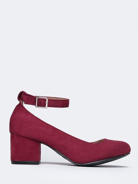 block heel burgundy shoes