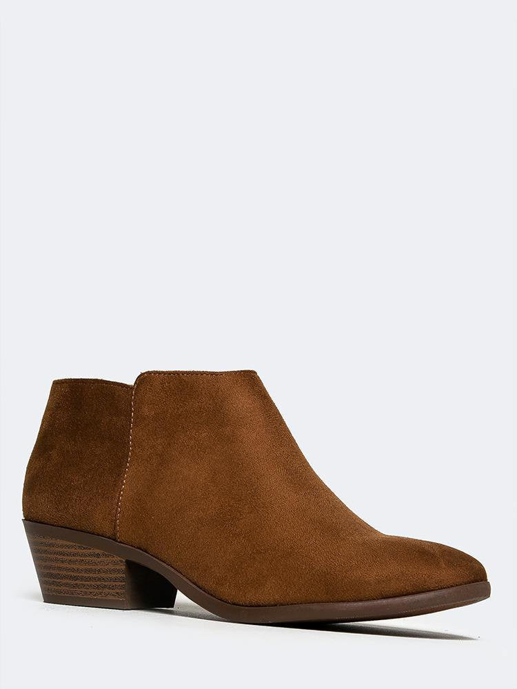 cognac booties low heel