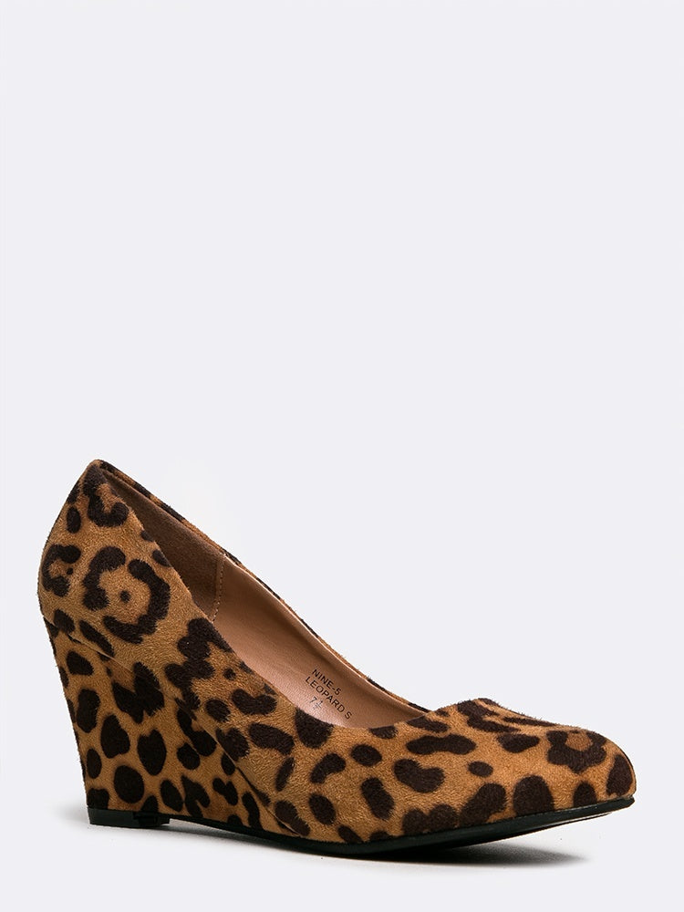 leopard closed toe wedges