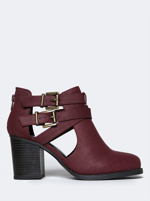cut out buckle ankle boots