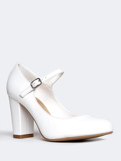 white mary jane heels