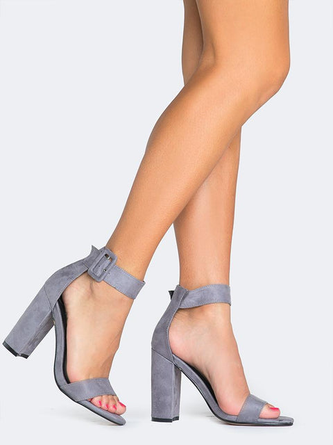 grey suede block heels