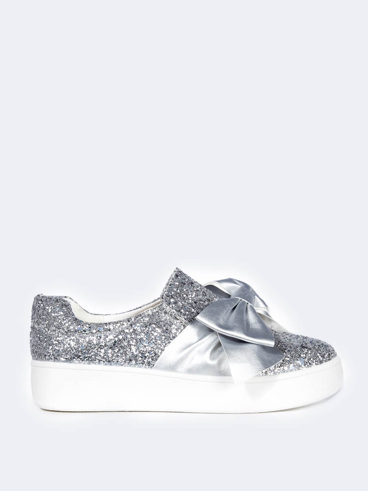 silver glitter slip on sneakers