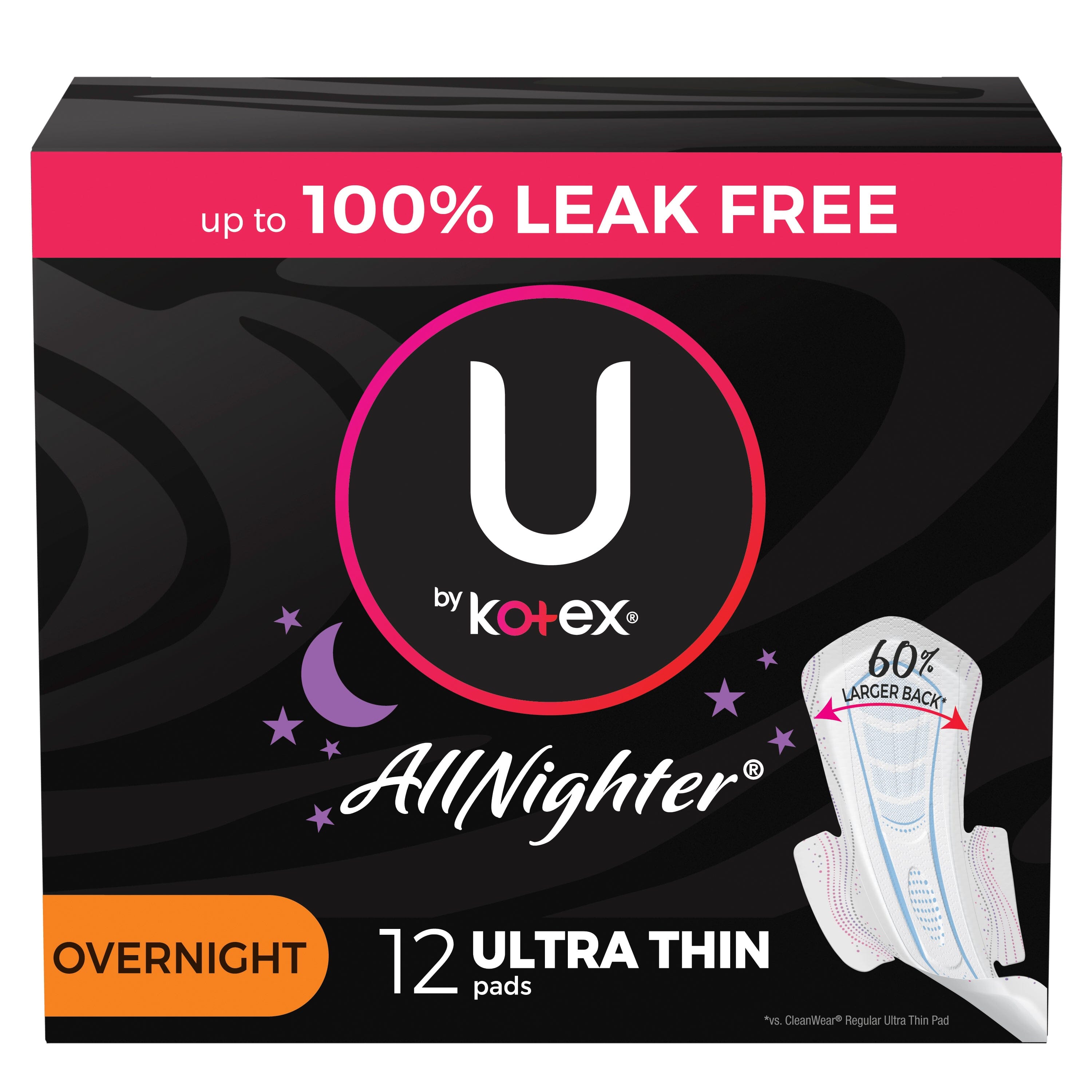 U by Kotex Super Premium, Ultra Thin, Overnight with Wings Pad, 12 ct